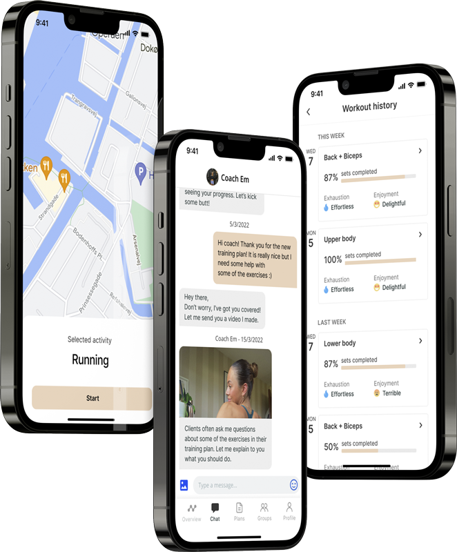 A mockup of the coaching app showcasing the features.